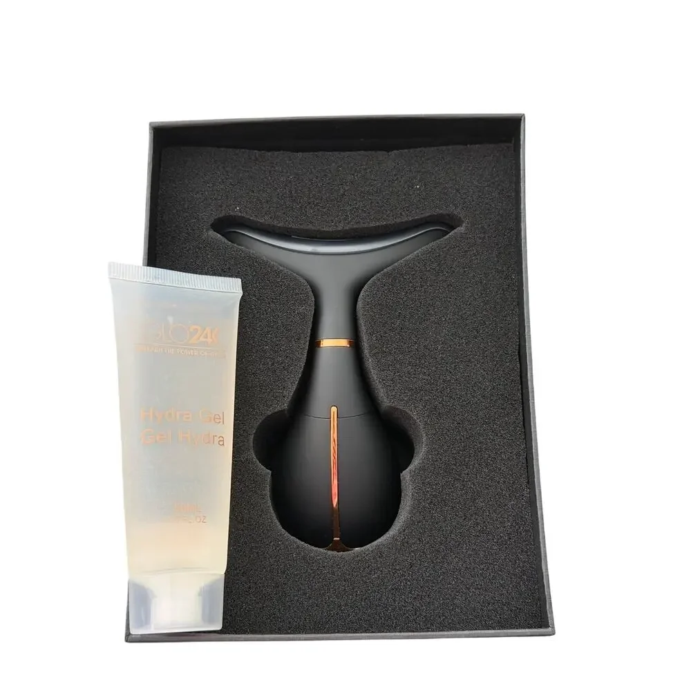 GLO24K Neck&Face Massager+ w/ Temperature Control Light Heating Vibration LED 1A
